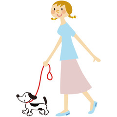 犬の散歩　半袖