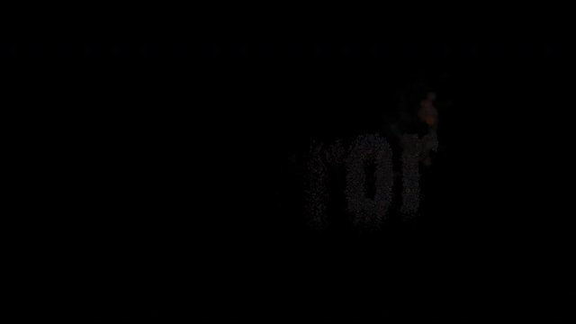 Burning text HORROR. Animated fire and smoke. Included alpha channel