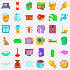 Clean icons set. Cartoon style of 36 clean vector icons for web for any design