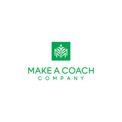 square logo with letter m and people symbol concept