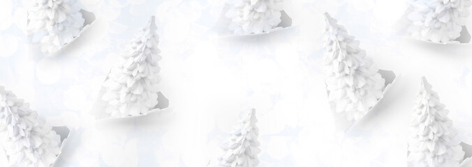 New Year's white trees, christmas white trees, christmas card, panoramic image