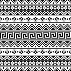 Ikat Aztec ethnisches nahtloses Musterdesign in schwarzer und weißer Farbe. Ethnischer Illustrationsvektor.