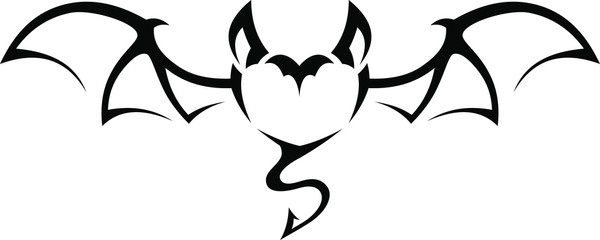 Tribal Tattoo Black and White Heart Shaped Bat