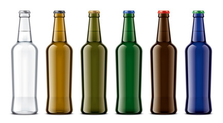 Colored glass bottles mockup. 