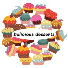 Vector illustration of a pattern of cakes.