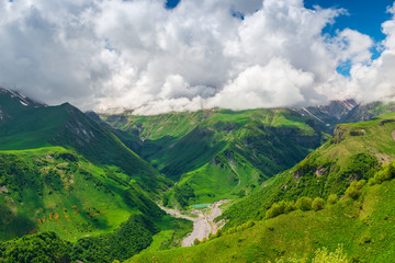Obraz premium Gorge and mountain view from above, beautiful mountain landscape of the Caucasus Mountains