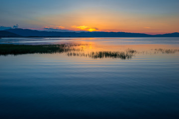 Fototapeta na wymiar Beautiful sunrise in the early morning on Lake Sevan, Armenia