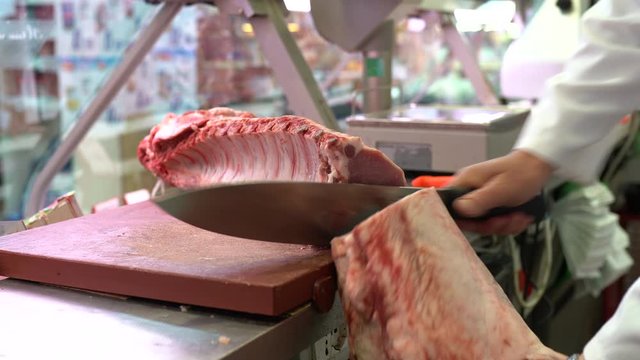 Fresh raw meat at the high quality butcher shop. Gastronomy concept