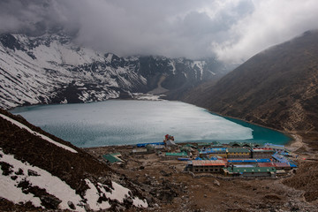 Gokyo town and lake from above