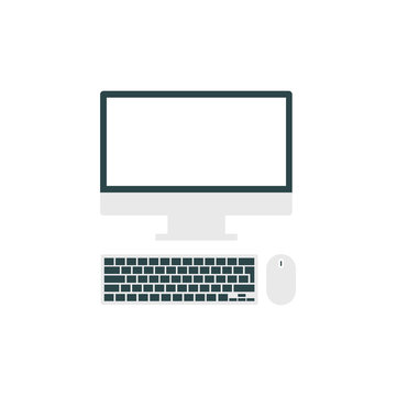 Personal computer. Top view. Computer display, wireless keyboard and mouse. Vector illustration 