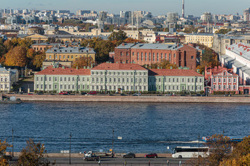 View of the center of St. Petersburg from the colonnade of St. Isaac's Cathedral. Urban landscape in autumn.