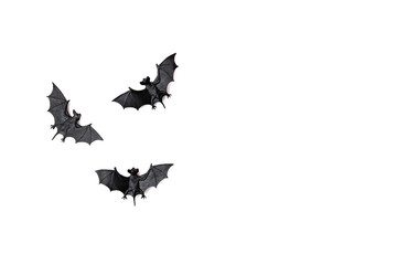 Top view of Halloween decoration with plastic bats. Party, invitation, halloween decoration