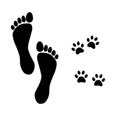 foot prints man and dog walking vector