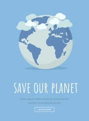 International earth day landing page template. Save planet motto, environmental protection slogan typography. International nature conservation event, April 22 holiday website page design layout