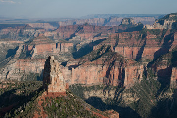 View of Grand Canyon from Point Imperial on North Rim of Grand Canyon National Park on summer afternoon.