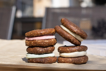 Raw vegan cookies Oreo. Healthy desserts, close up