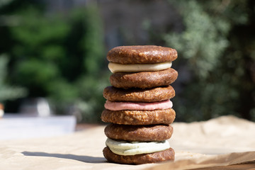 Raw vegan cookies Oreo. Healthy desserts, close up