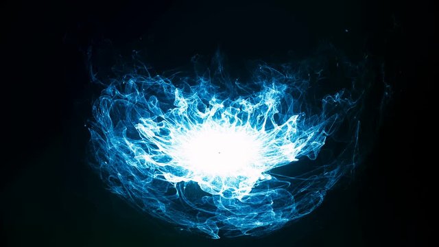 Abstract isolated enegry wave particle blast. Motion background 3D animation with fractal sparks explosion and magic dust trail fluctuating in circle flow. Alpha channel included for VFX compositing