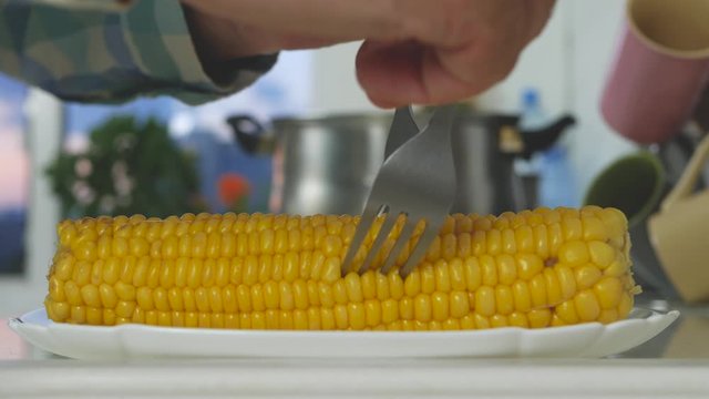 Image with Delicious Hot Boiled Corn Prepared in the Kitchen