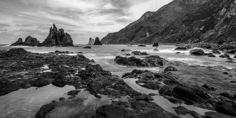 Black and white landscape of the coast in the Canary Islands