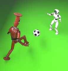 two robot plays in football