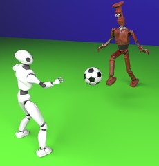 two robot plays in football