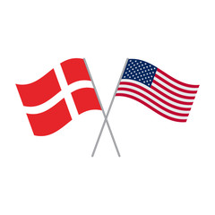 American and Danish flags vector isolated on white background