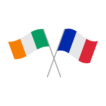 French and Irish flags vector isolated on white background