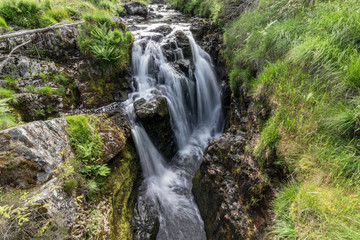 Fototapeta na wymiar River severn waterfall in Wales, Powys. The name of the waterfall is River Severn Break Its Neck