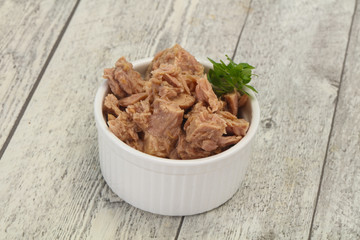 Canned tuna fish in the bowl