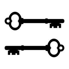 Door key icon. Vintage old style door key, black sign. Door vintage key icon.