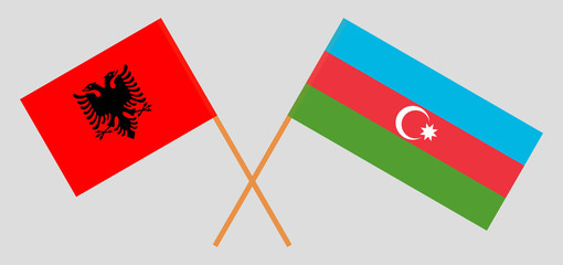 Azerbaijan and Albania. Crossed Azerbaijani and Albanian flags