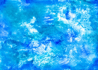 Fototapeta na wymiar Watercolor blue water background. Hand drawn illustration. Cards, covers, paper and web design.
