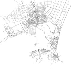 Fototapeta na wymiar Satellite map of Aden, it is a port city of Yemen, located by the eastern approach to the Red Sea, Aden's natural harbour lies in the crater of a dormant volcano. Map of streets and buildings