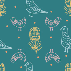 BIRDS AND FEATHERS colorful seamless pattern illustration for fabric, backgrounds, wallpaper etc.