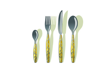 Vector illustration - small spoon, fork, knife, big spoon. Hand drawing eps10