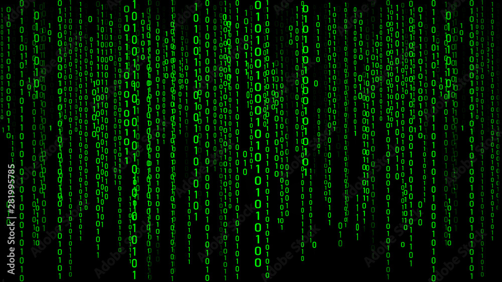 Poster Digital background green matrix. Binary computer code. Hacker concept. 3d rendering.