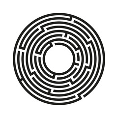 Circle Maze. Labyrinth with Entry and Exit. Find the Way Out Concept. Vector Illustration.