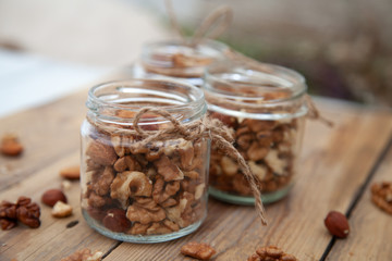 mix of nuts in a jar walnut migdale fox