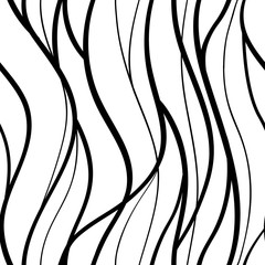 abstract lines waves pattern seamless , curve intertwine black line shape hand drawn hair or sea ornate wallpaper background fabric textile , repeatable isolated on white vector illustration 