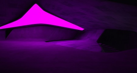 Abstract architectural concrete smooth interior of a minimalist house with color gradient neon lighting. 3D illustration and rendering.