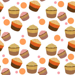 Colored seamless pattern with cupcakes and cakes