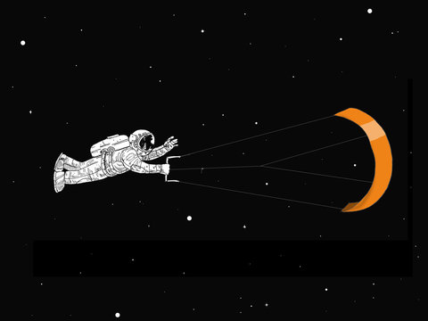 Astronaut in open space with kite