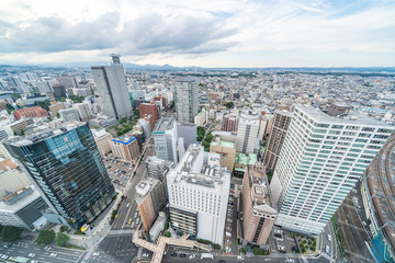 city skyline aerial view of Sendai in Japan