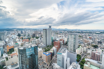 Fototapeta premium city skyline aerial view of Sendai in Japan