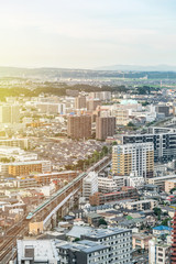 Plakat city skyline aerial view of Sendai in Japan