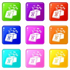 Box discounts on twenty fifth of november icons set 9 color collection isolated on white for any design