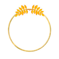 round frame for design with bright autumn leaves on a white background. Design for banner, poster or greeting card, invitation, paper cut out art style