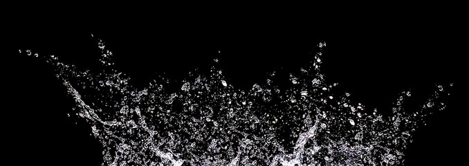 Splashes and drops of water on a black background. Abstract or background image, selective focus....