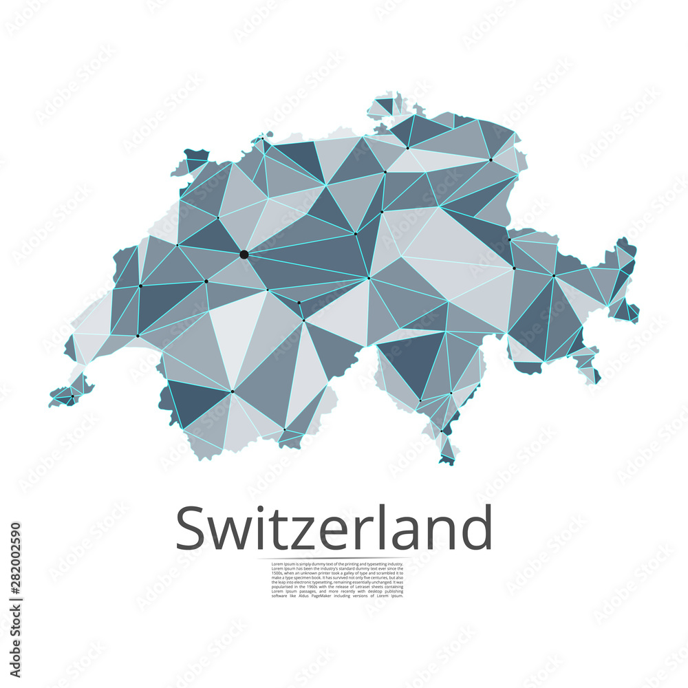 Aufkleber switzerland communication network map. vector low poly image of a global map with lights in the form